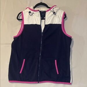 Tommy Hilfiger Women’s Athluxe Puffer Vest Hooded Navy‎ White Pink XL